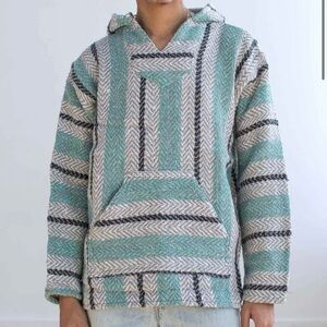 Baja Joe Mint Striped V-Neck Hoodie M EUC